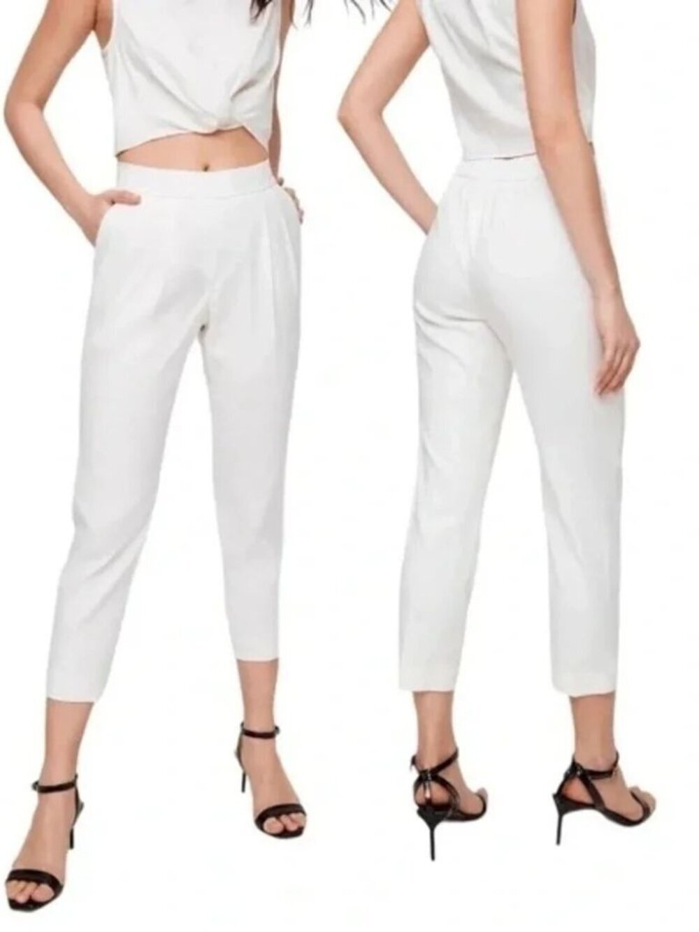 Aritzia Babaton Cohen Linen Blend Cropped Trouser Pant Women's Size 10 in Stone
